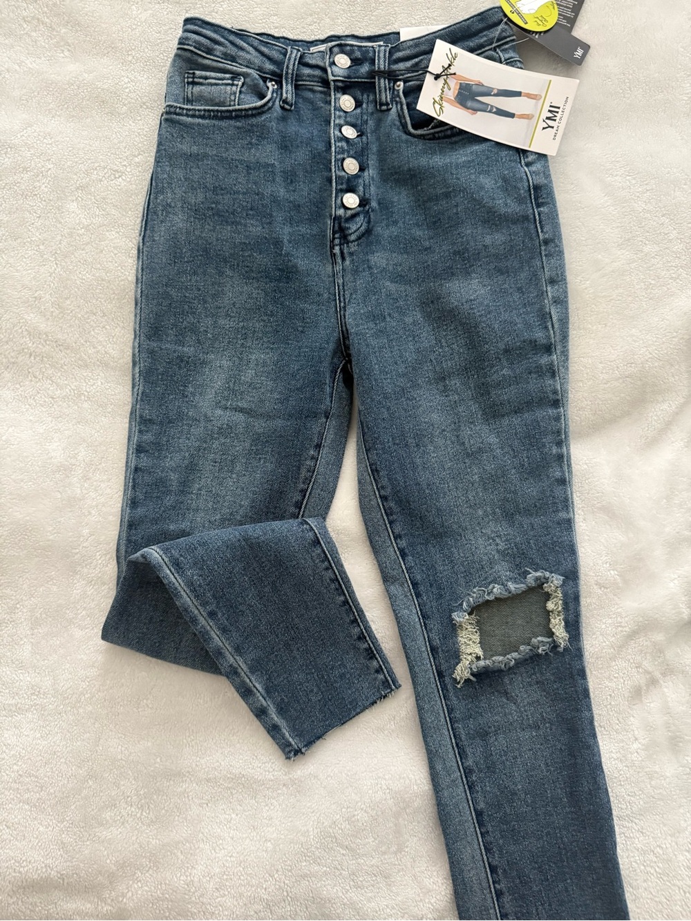 YMI High-Rise Button-Fly Jeans - Dark Blue Denim